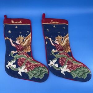 Vtg Needlepoint Imperial Elegance Angel With Harp Christmas Stocking Lot Of 2